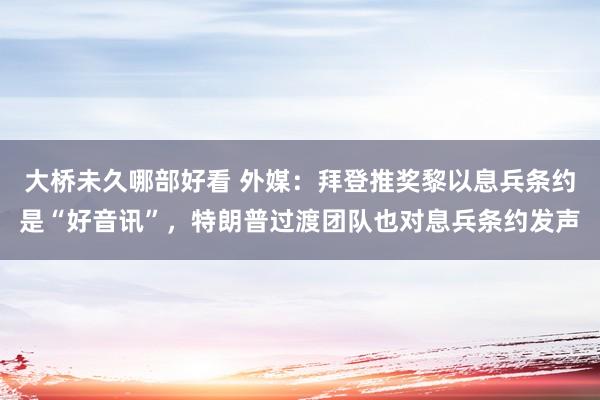 大桥未久哪部好看 外媒：拜登推奖黎以息兵条约是“好音讯”，特朗普过渡团队也对息兵条约发声