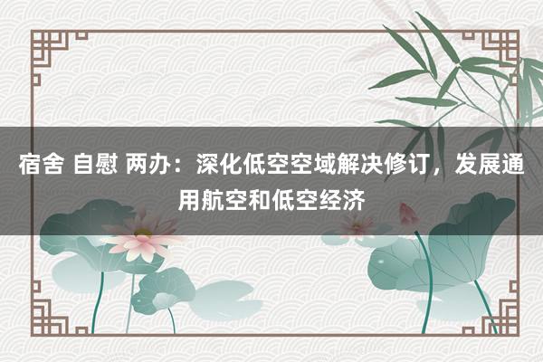 宿舍 自慰 两办：深化低空空域解决修订，发展通用航空和低空经济