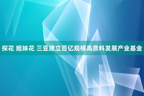 探花 姐妹花 三亚建立百亿规模高质料发展产业基金
