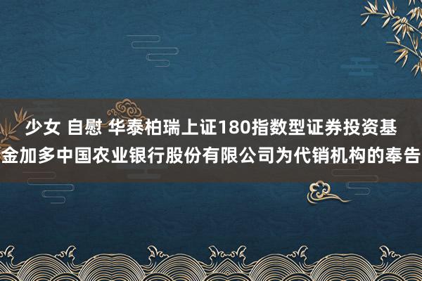 少女 自慰 华泰柏瑞上证180指数型证券投资基金加多中国农业银行股份有限公司为代销机构的奉告