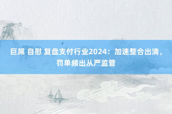 巨屌 自慰 复盘支付行业2024：加速整合出清，罚单频出从严监管