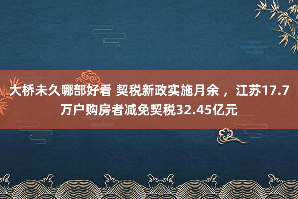 大桥未久哪部好看 契税新政实施月余 ，江苏17.7万户购房者减免契税32.45亿元