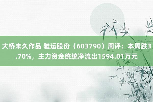 大桥未久作品 雅运股份（603790）周评：本周跌3.70%，主力资金统统净流出1594.01万元