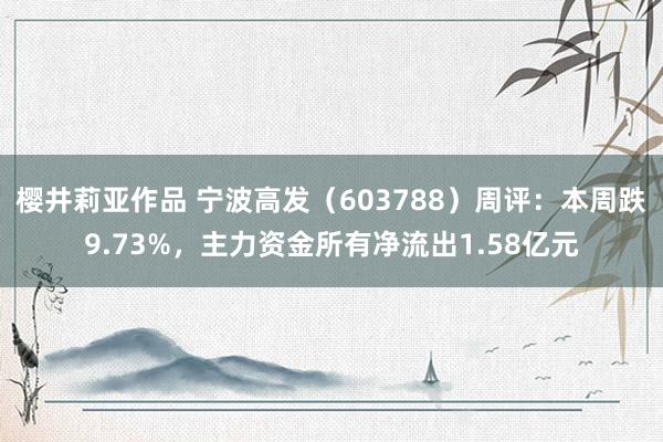 樱井莉亚作品 宁波高发（603788）周评：本周跌9.73%，主力资金所有净流出1.58亿元