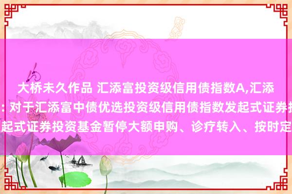 大桥未久作品 汇添富投资级信用债指数A,汇添富投资级信用债指数C: 对于汇添富中债优选投资级信用债指数发起式证券投资基金暂停大额申购、诊疗转入、按时定额投资业务的公告